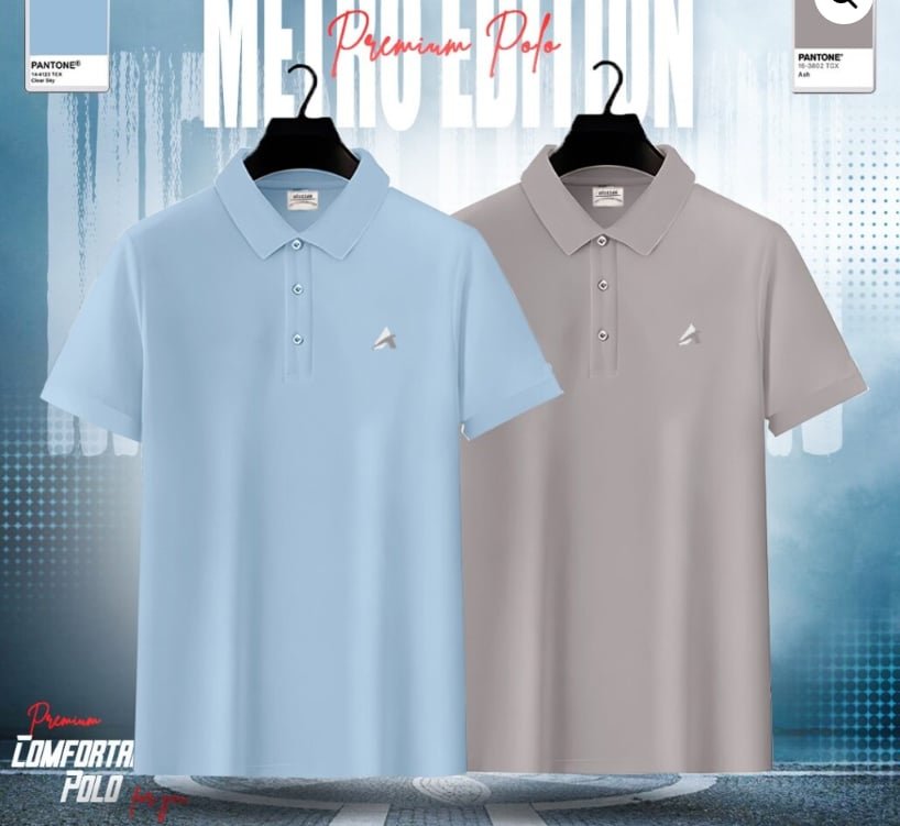 Men's Premium Polo Shirt Combo (Sky & Ash)