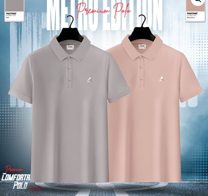 Men's Premium Polo Shirt Combo (Ash & Misty Rose)