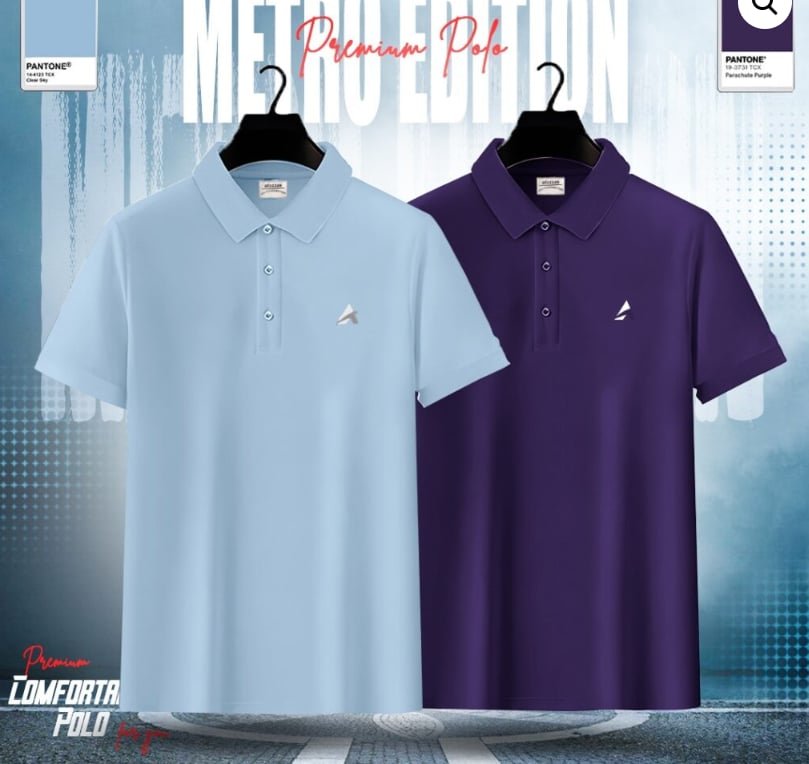 Men's Premium Polo Shirt Combo (Sky & Purple)