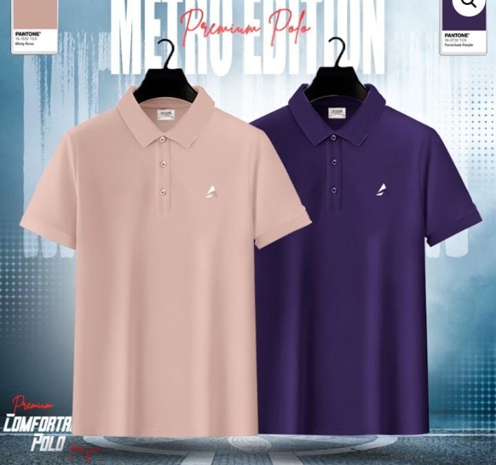 Men's Premium Polo Shirt Combo (Misty Rose & Purple)