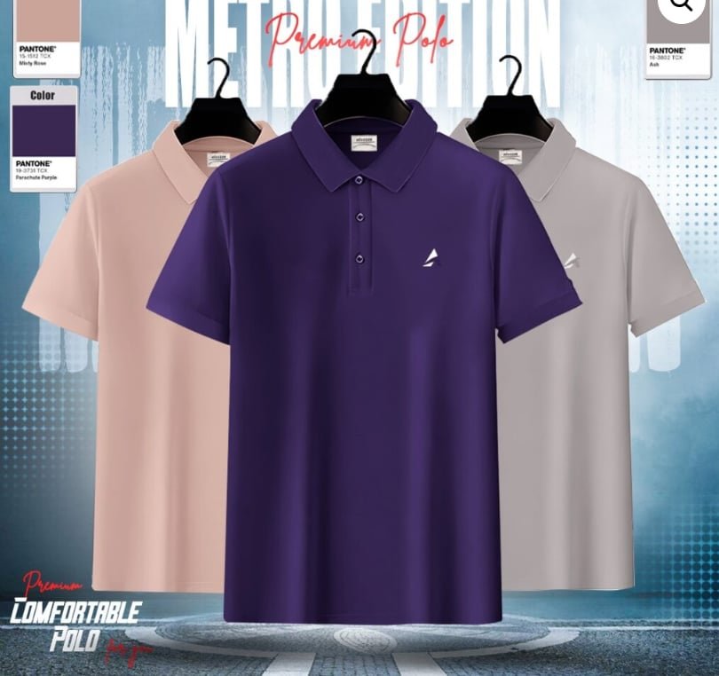 Men's Premium Polo Shirt Combo (Misty Rose & Purple & Ash)